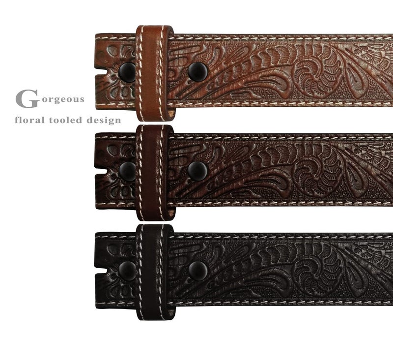 Belts.com Genuine Full Grain Western Floral Engraved Tooled Leather Belt Strap 1-1/2" Wide (Black, 32) - Image 4